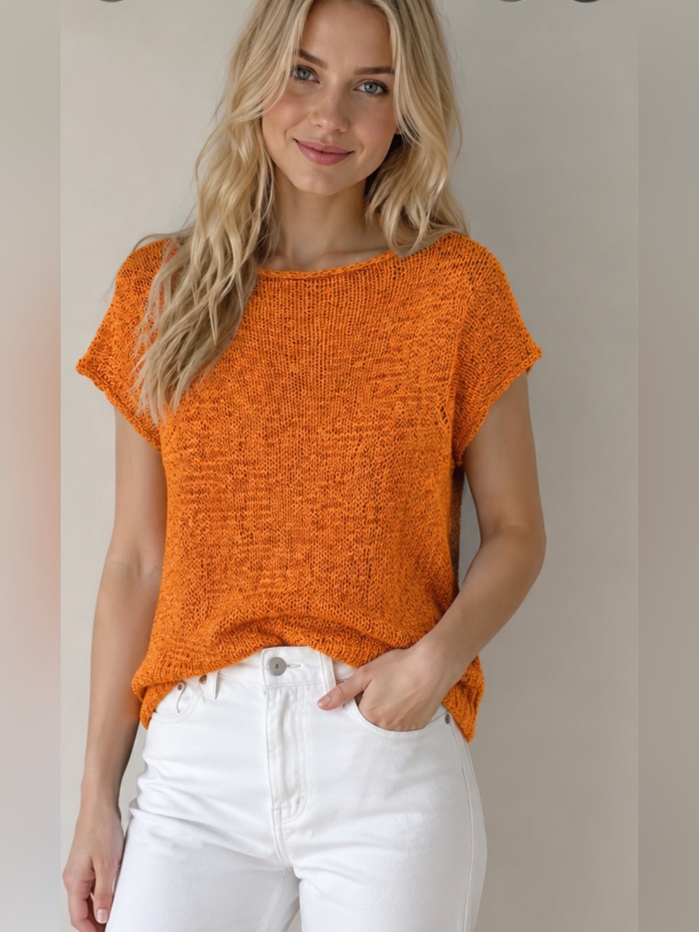 J. Crew Orange Short Sleeve Open Knit Sweater Tee M NWT